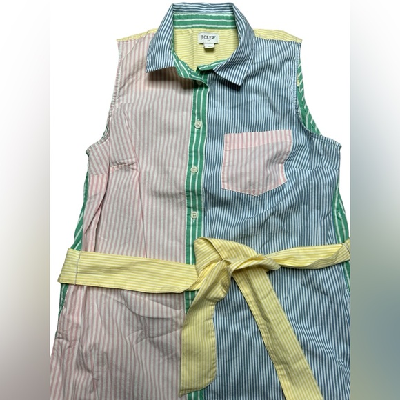 J. Crew Striped Color Block Shirt Dress W/ Belt - Picture 5 of 12